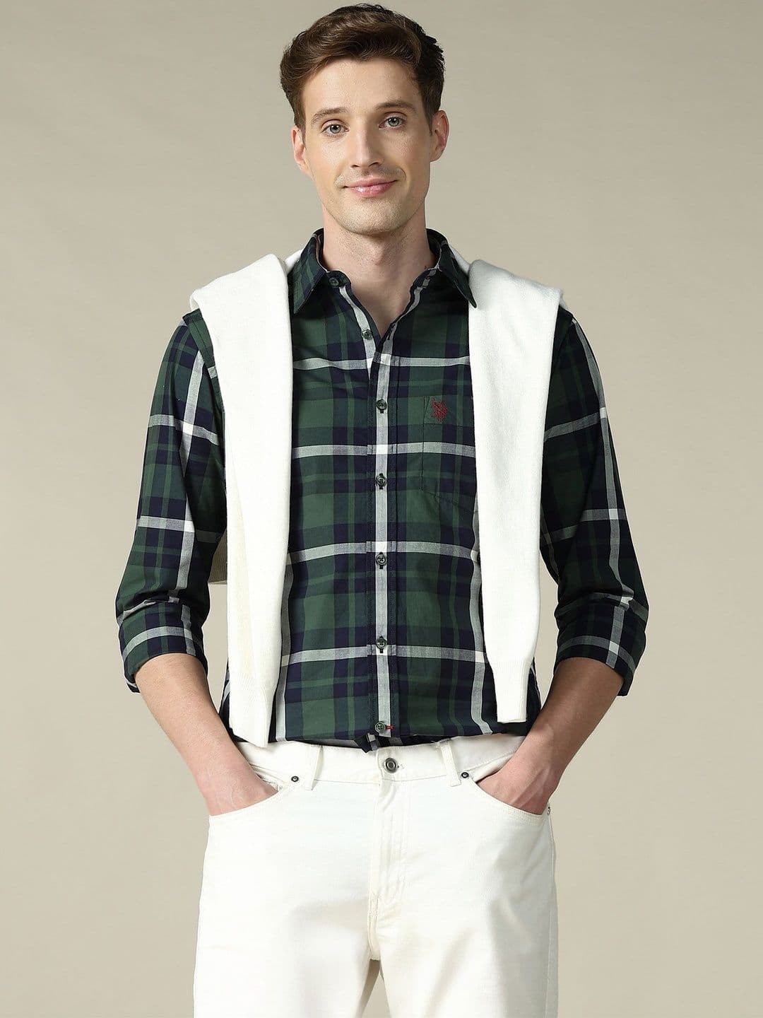 U.S. Polo Assn. Men Tailored Fit Tartan Checks Checked Casual Shirt - view 1