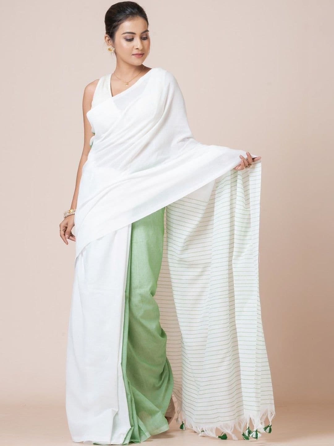 VROMOR KUNJO Striped Handloom Khadi Saree - view 1