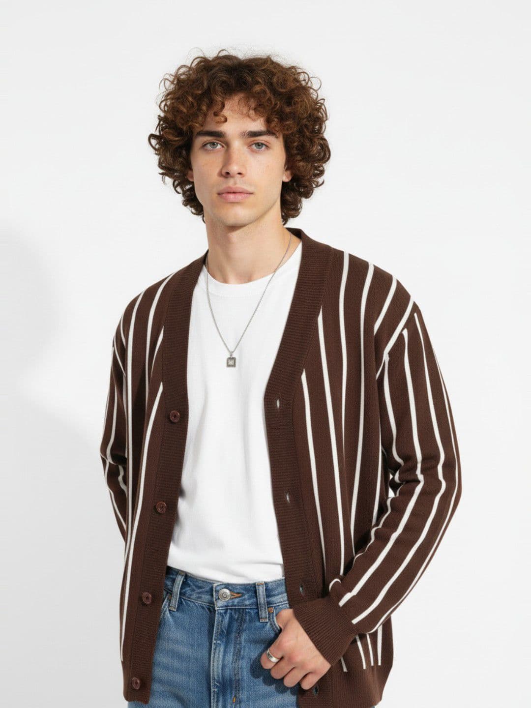glitchez Self Striped V-Neck Cardigan - view 1