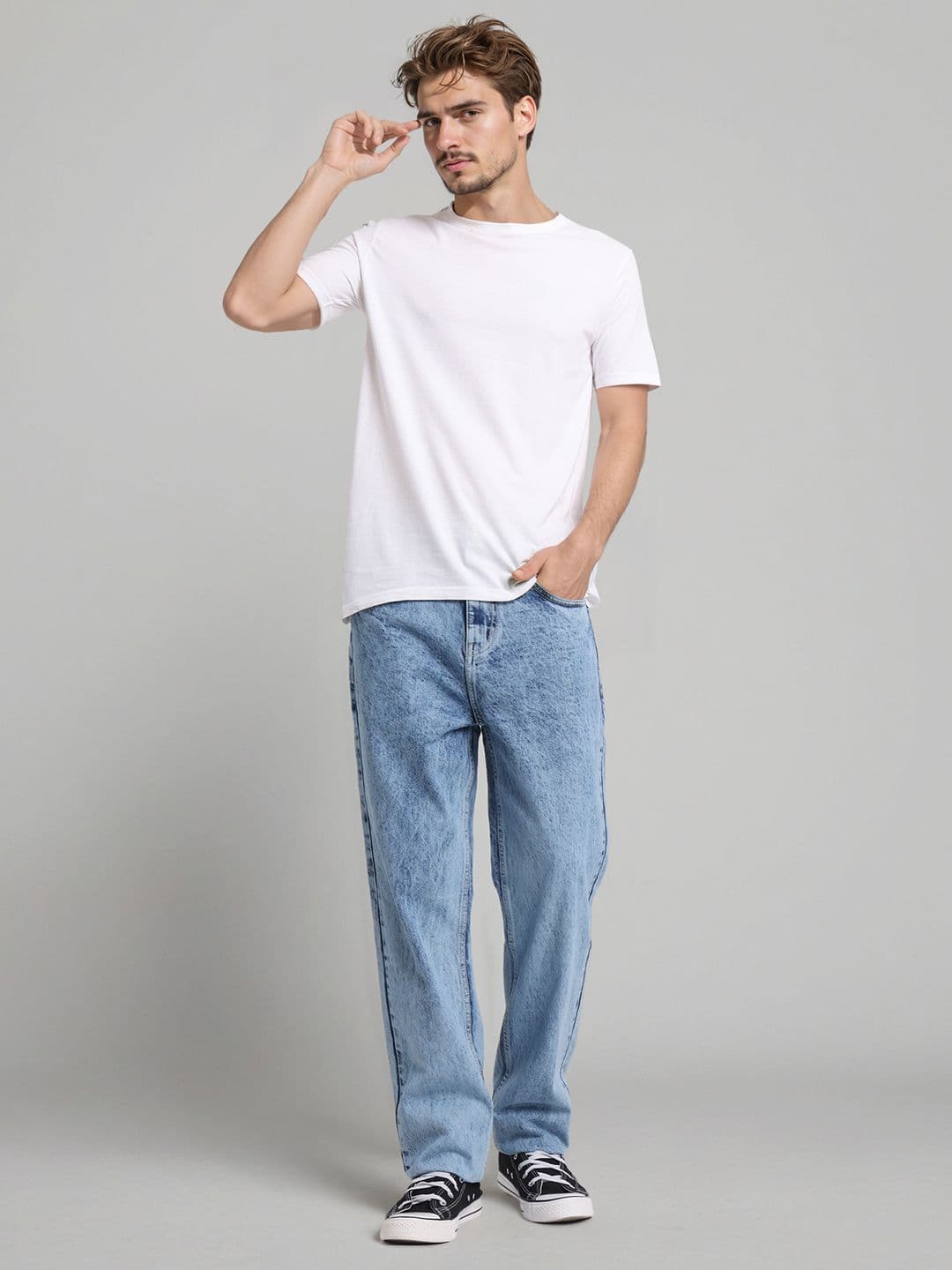 Style Quotient Men Relaxed Fit Mid-Rise Light Fade Acid Wash Jeans - view 1