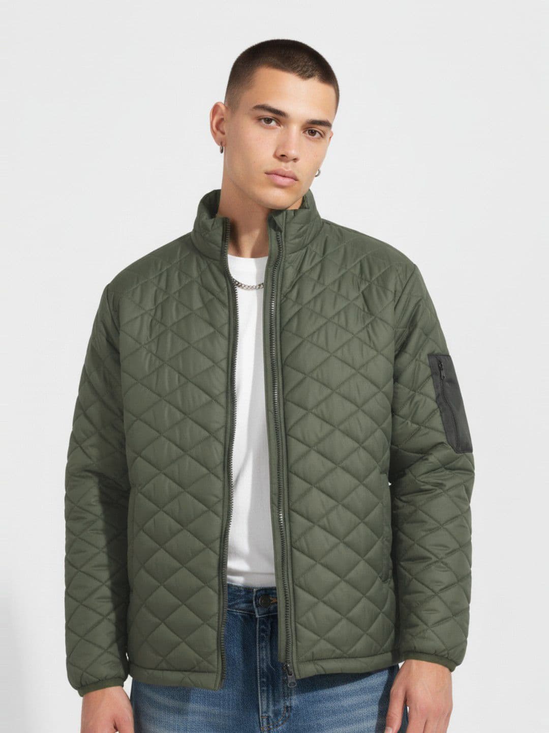 glitchez Mock Collar Quilted Jacket with Pocket on Sleeves - view 1