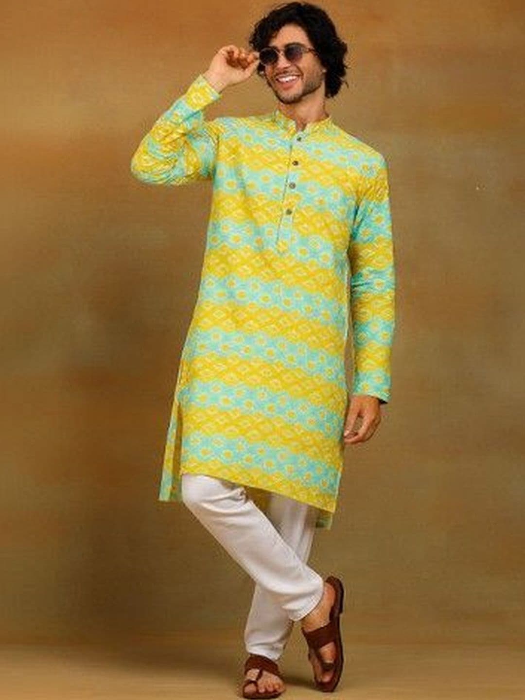 House of Pataudi Printed Mandarin Collar Neck Knee Length Straight Kurta - view 1