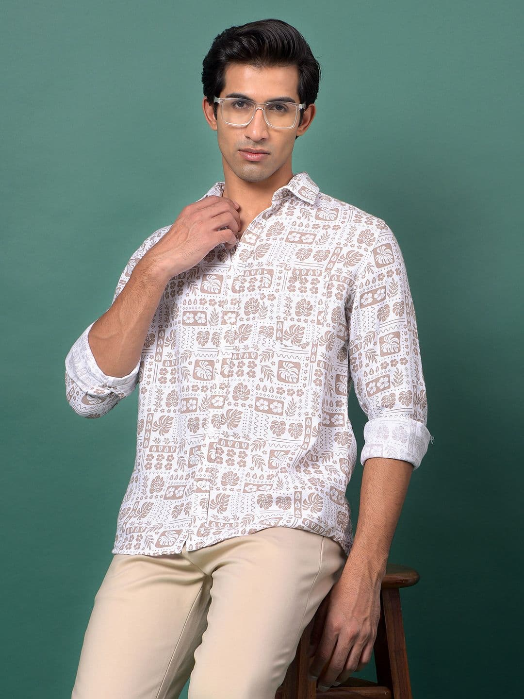 Crimsoune Club Floral Printed Classic Cotton Slim Fit Casual Shirt - view 1
