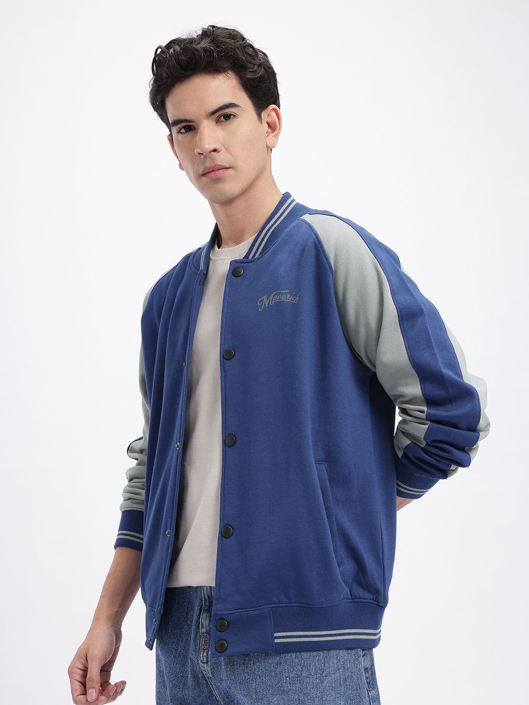 glitchez Contrast Detail Fleece Varsity Jacket - view 1