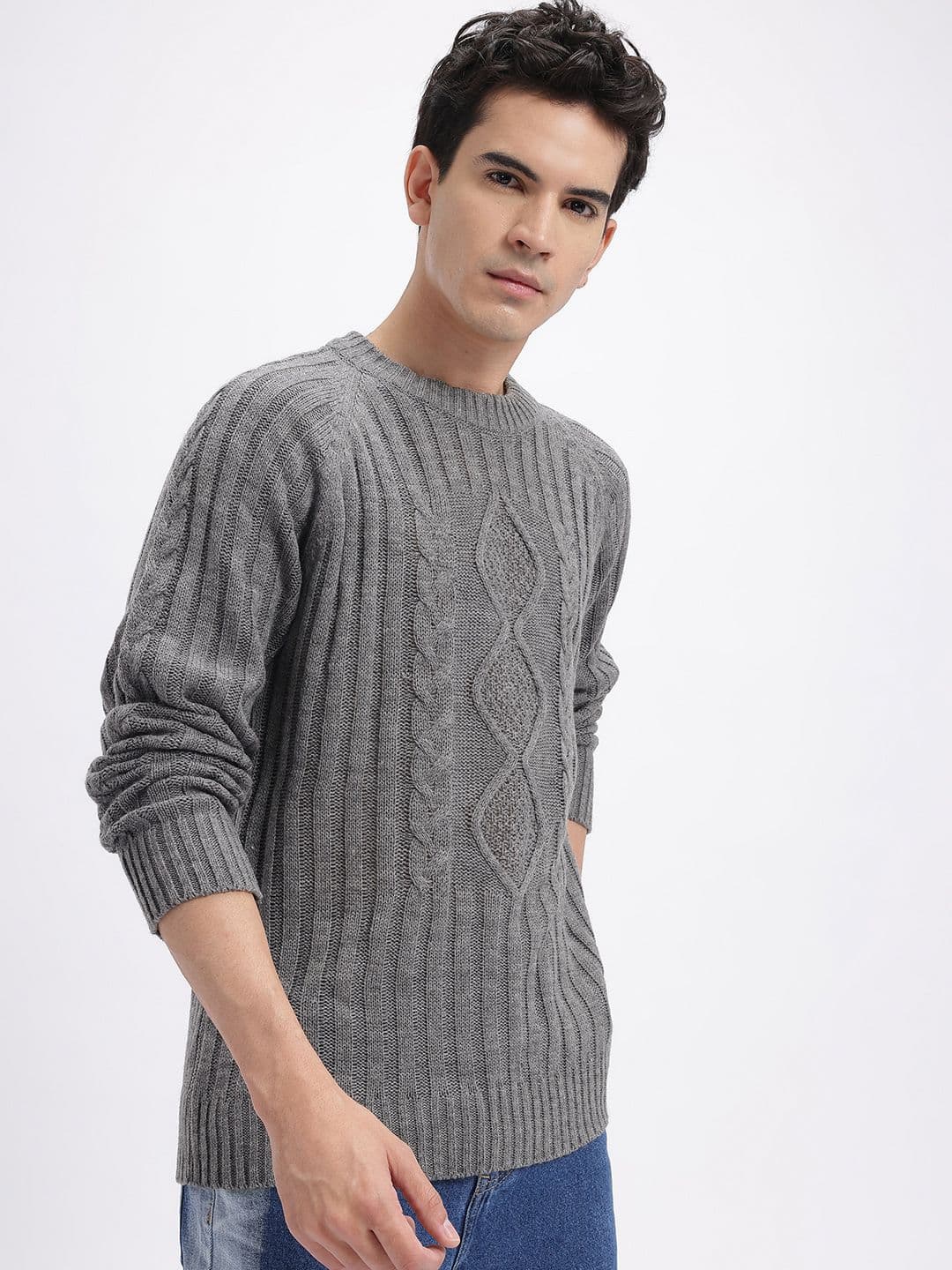 glitchez Ribbed Cable Knit Relaxed Fit Pullover - view 1