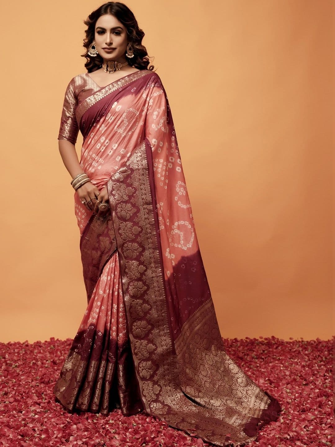 HERE&NOW Bandhani Silk Blend Bandhani Saree - view 1
