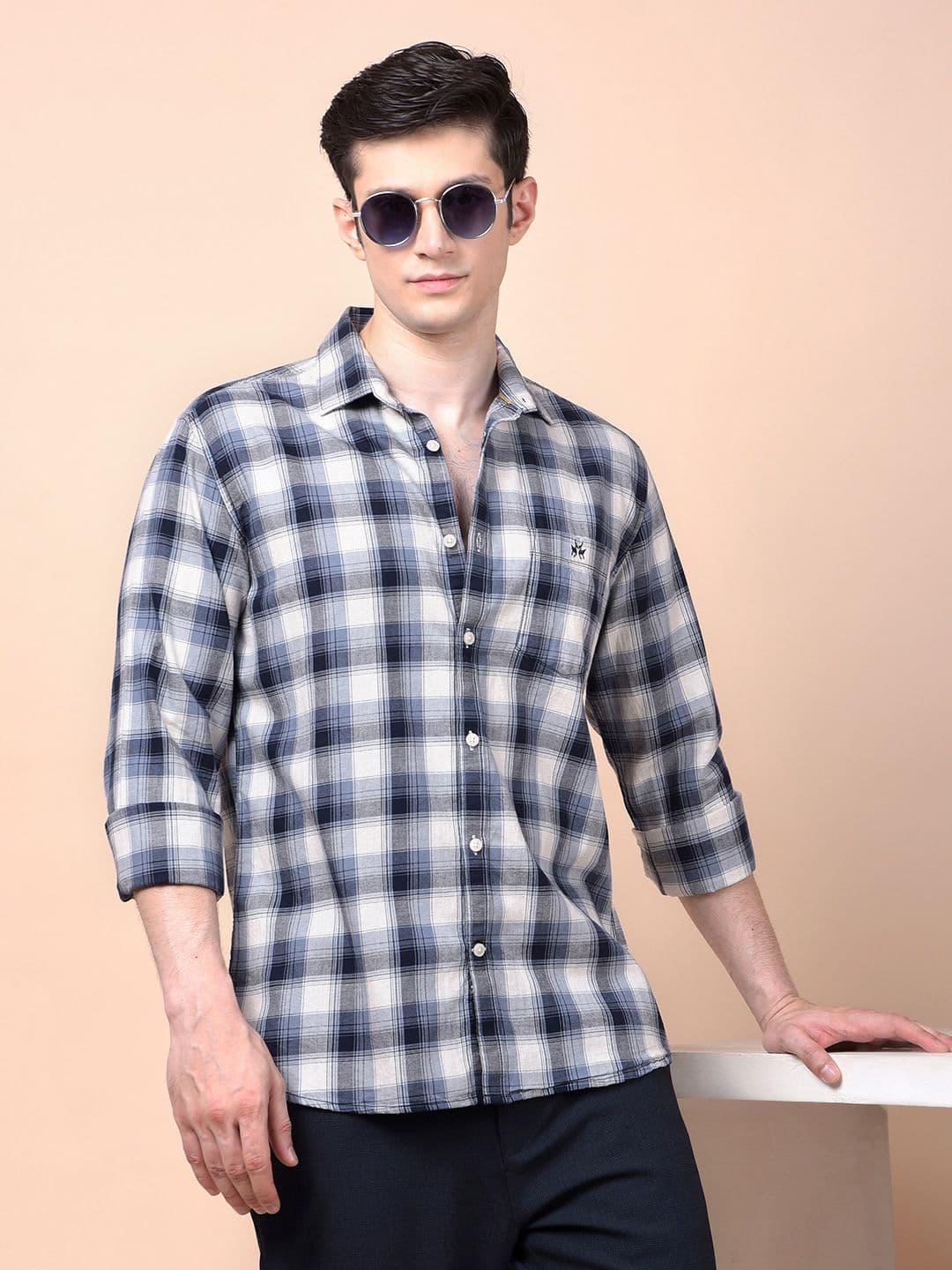 Crimsoune Club Men Classic Fit Tartan Checked Spread Collar Cotton Casual Shirt - view 1