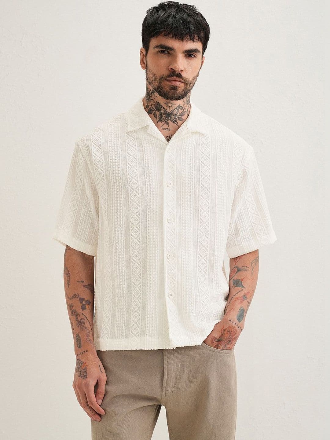 Banana Club Geometric Textured Polyester Short Sleeves Boxy Fit Shirt - view 1