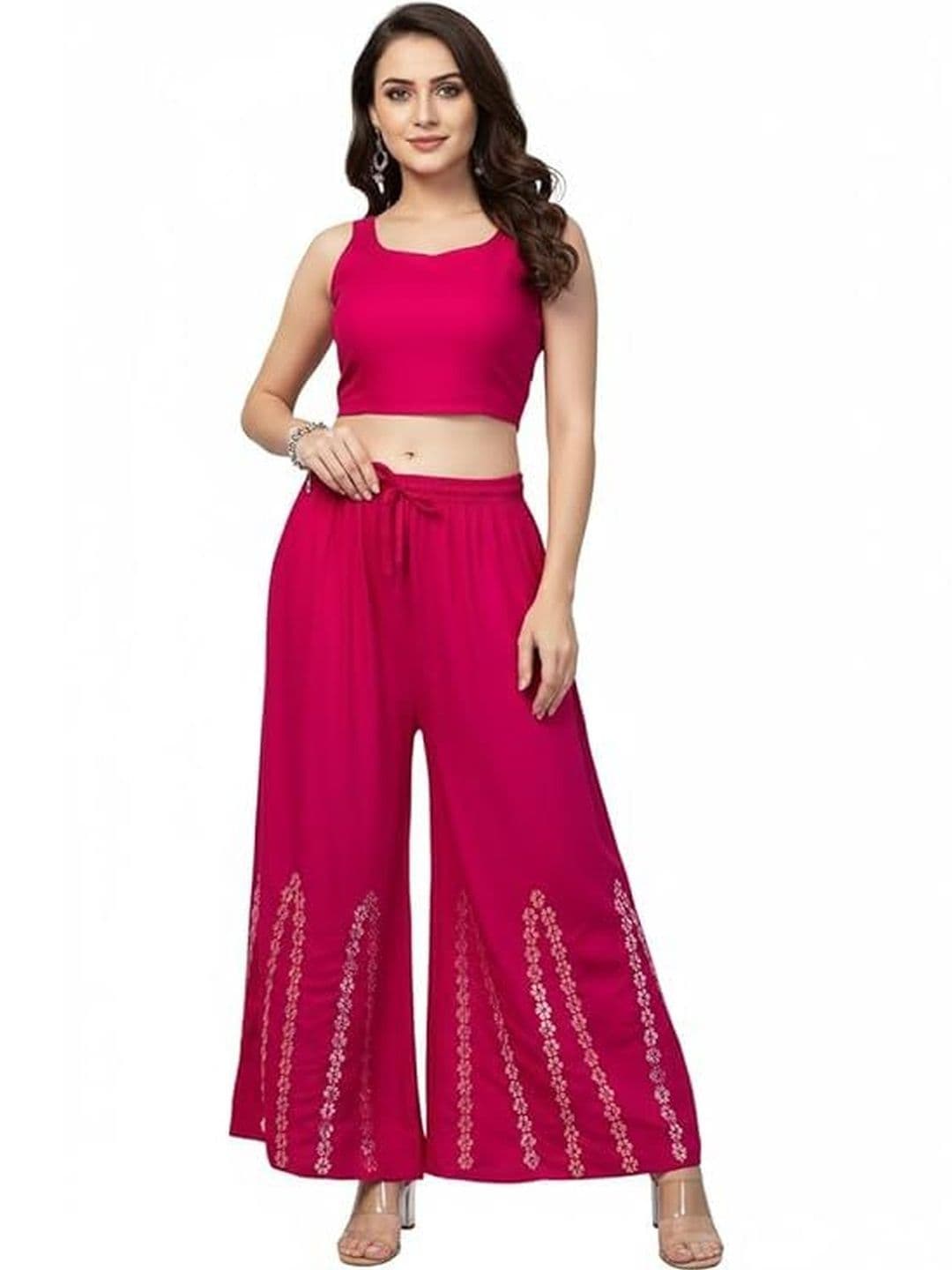 Thrifty Thread Women Floral Printed Flared Knitted Ethnic Palazzos - view 1