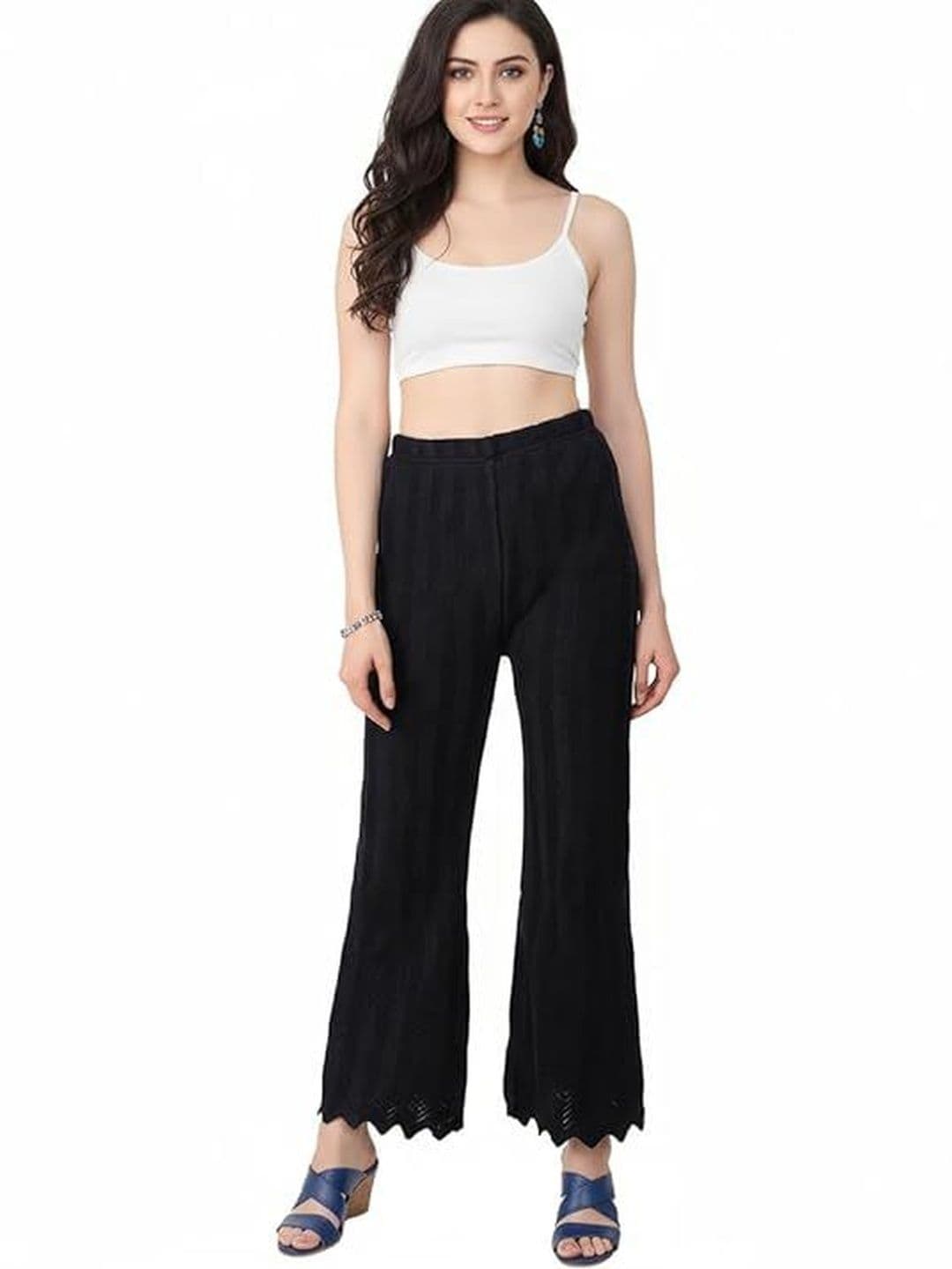 Thrifty Thread Women Hem Design Knitted Palazzos - view 1