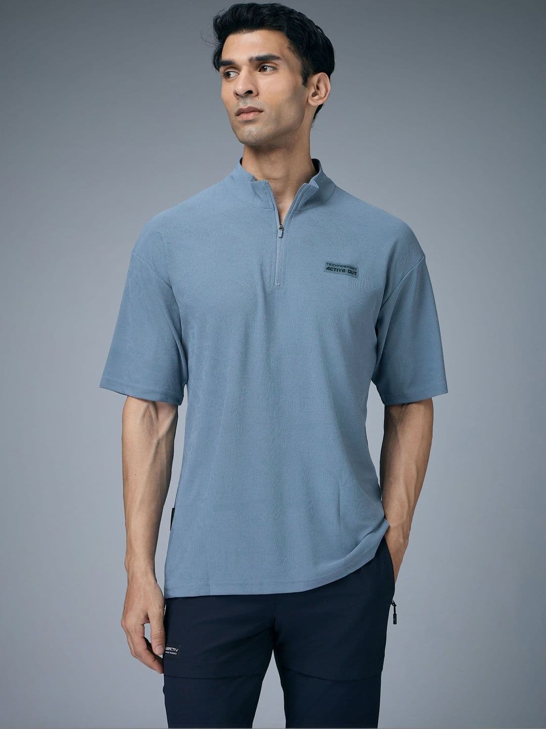 Technosport Men Mandarin Collar Drop-Shoulder Sleeves Antimicrobial Relaxed Fit T-shirt - view 1