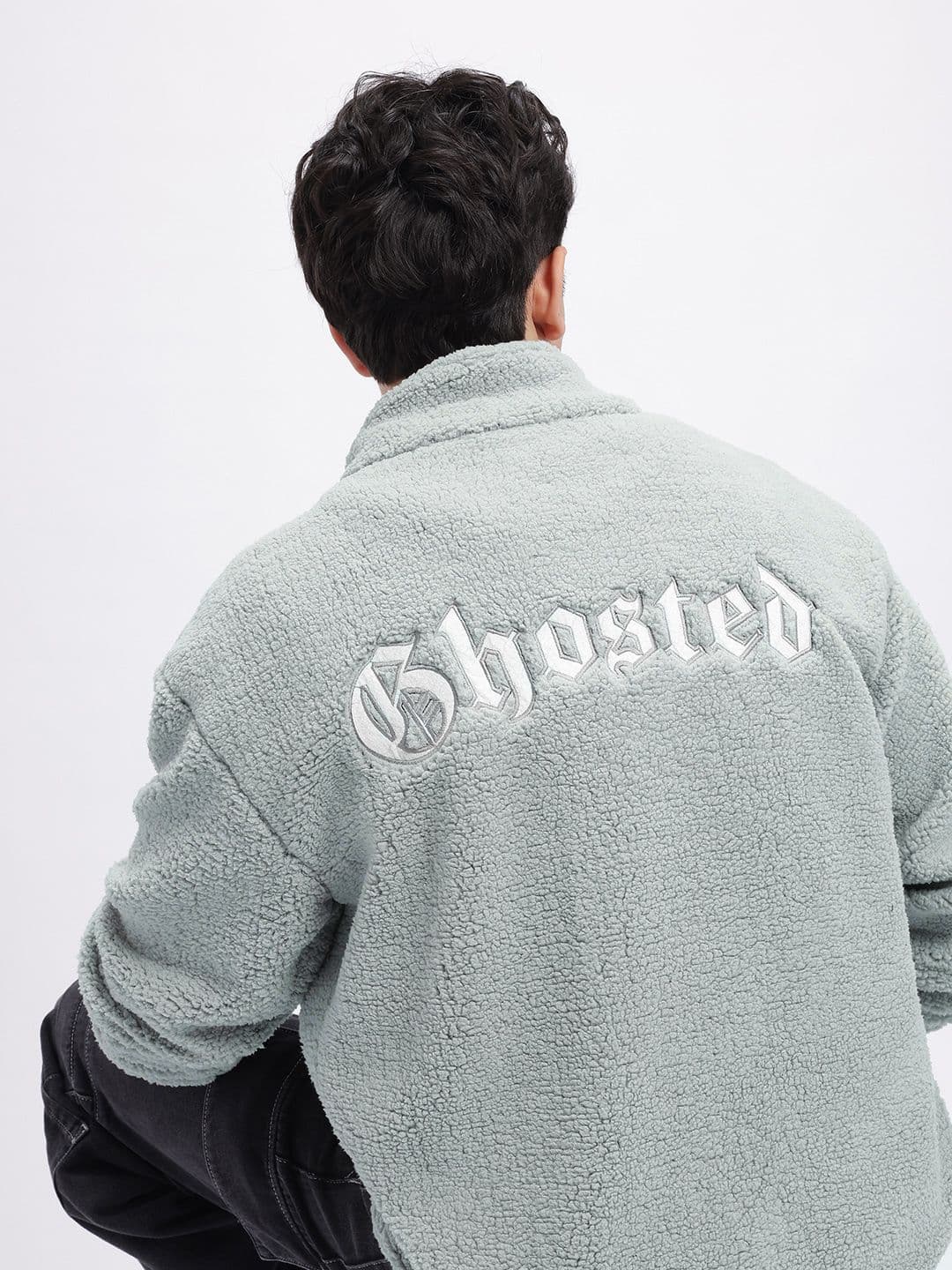 glitchez Typography Applique Detail Ovrsized Fleece Sherpa Jacket - view 1