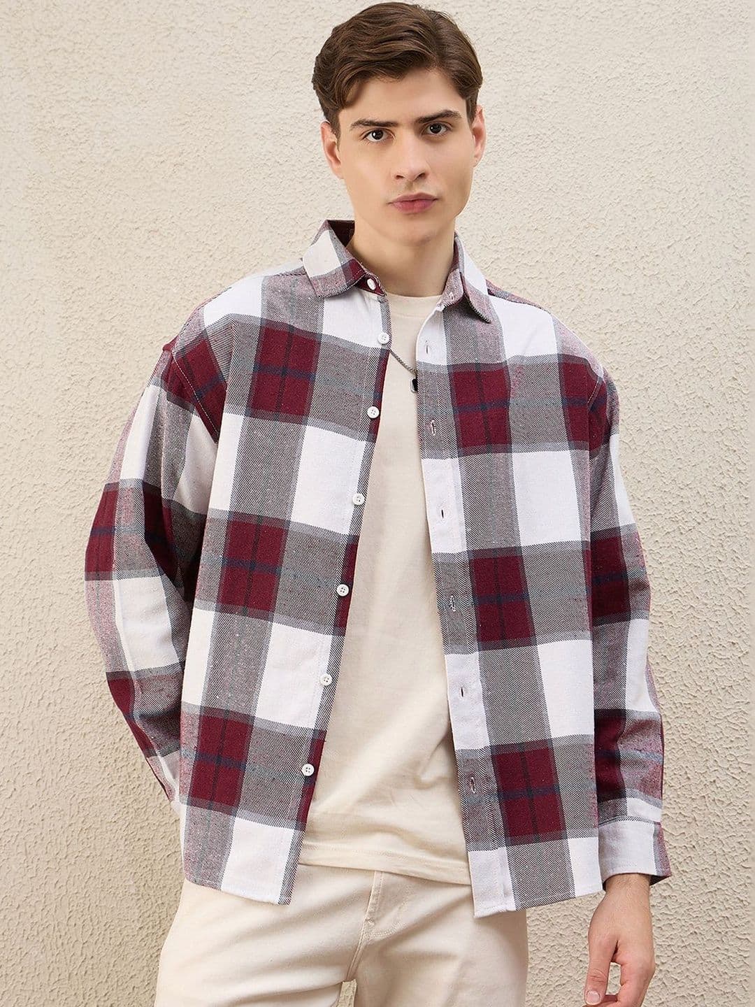 CHIMPAAANZEE Men Tartan Checks Checked Casual Oversized Shirt - view 1
