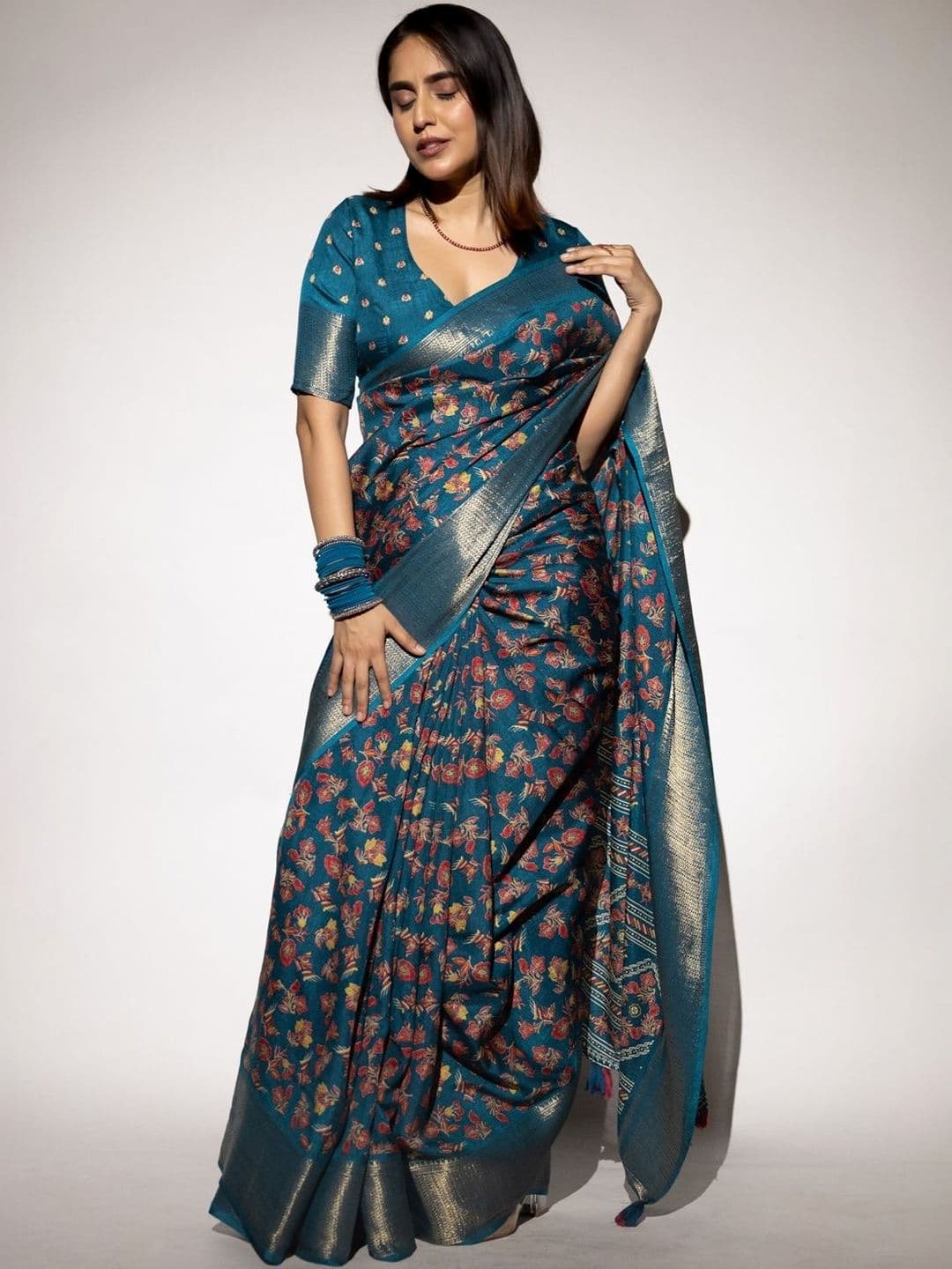 KALINI Floral Zari Silk Cotton Handloom Saree - view 1