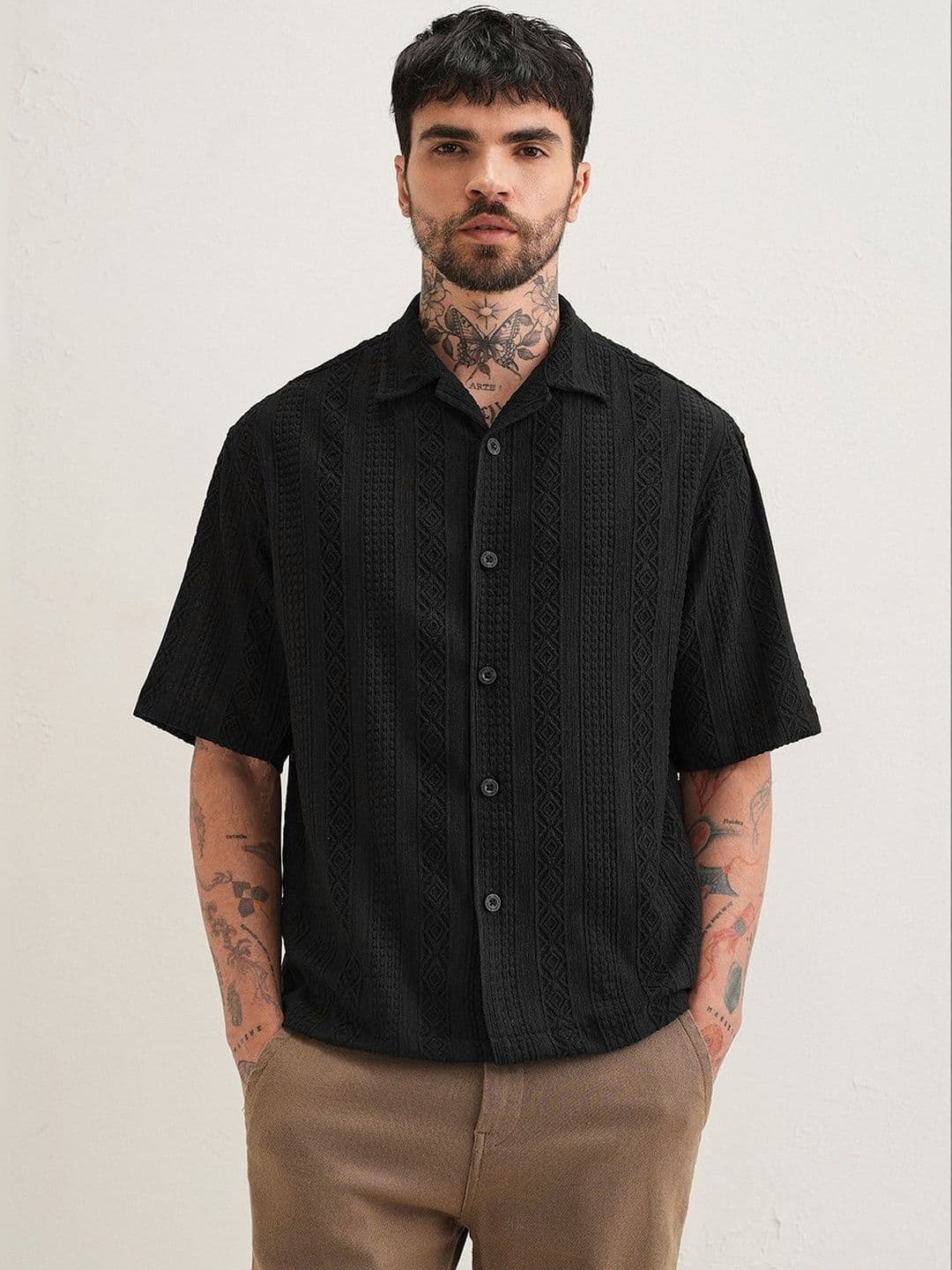 Banana Club Geometric Textured Polyester Short Sleeves Boxy Fit Shirt - view 1