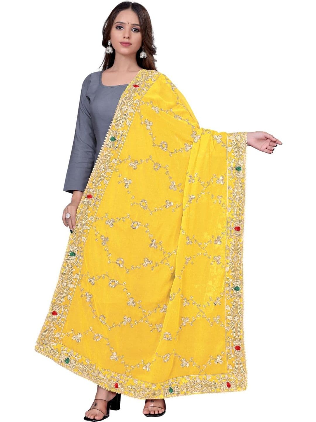 Kemza Ethnic Motifs Embroidered Dupatta with Sequinned - view 1