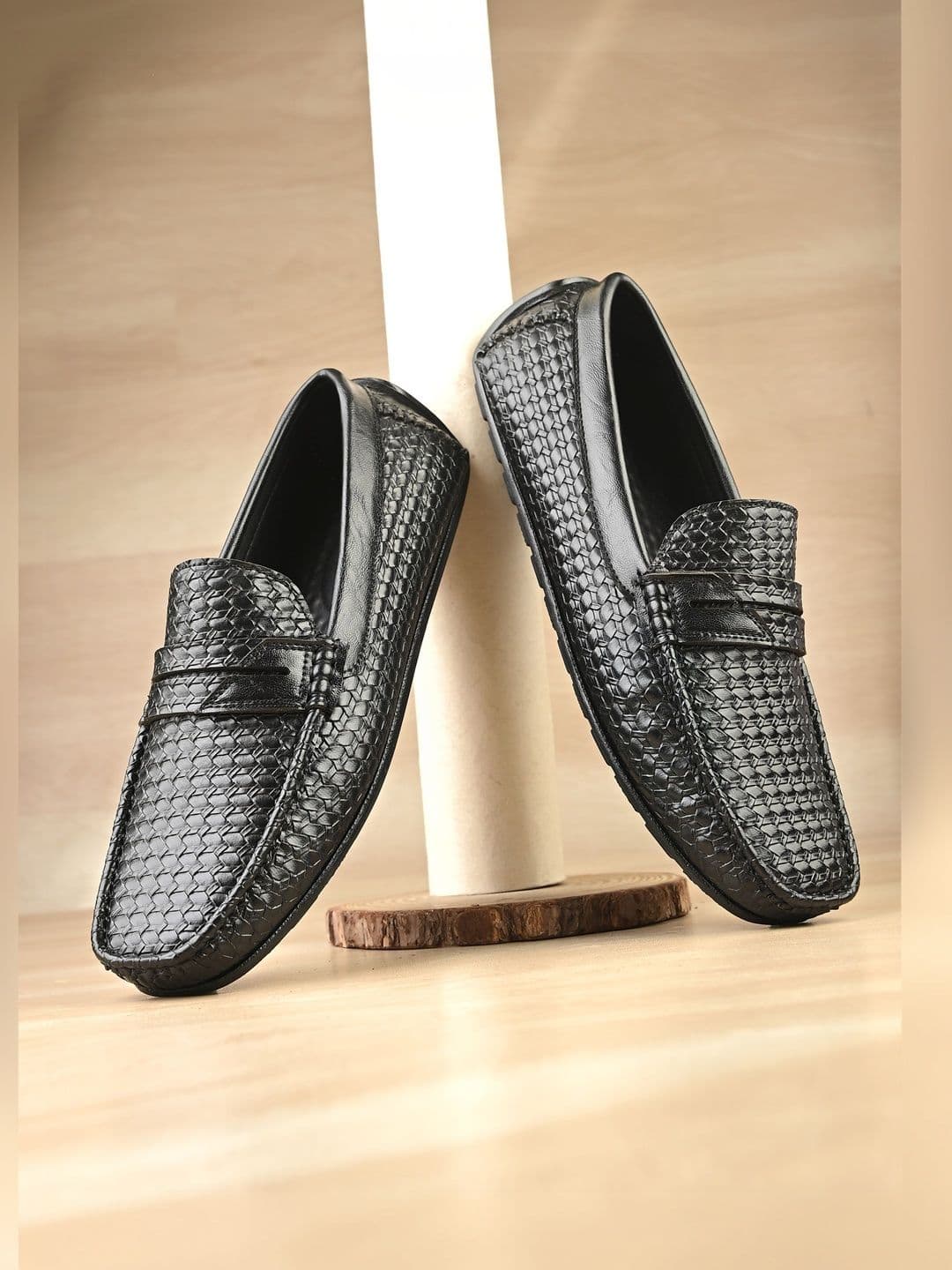 House of Pataudi Men Textured Square Toe Slip-On Formal Loafers - view 1