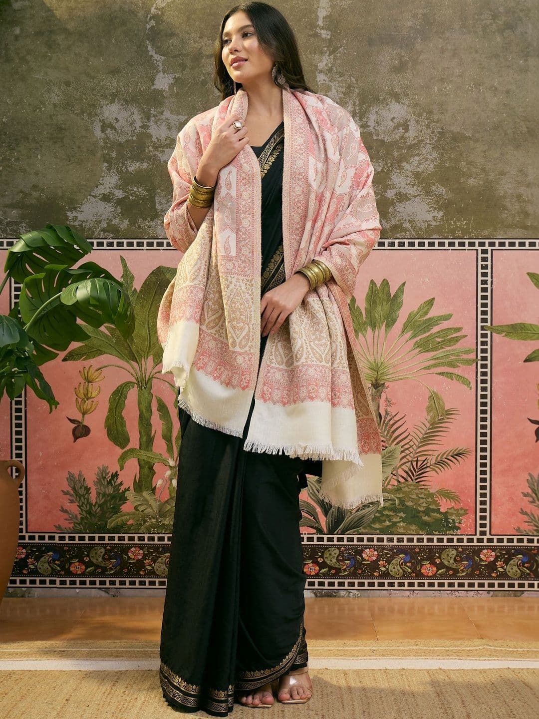 Sangria Pashmina Women Ethnic Motifs Paisley White shawl - view 1