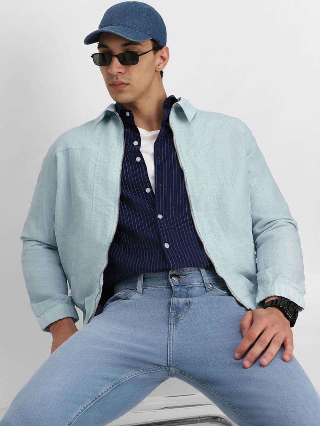 Snitch Light Blue Textured Jacket - view 1