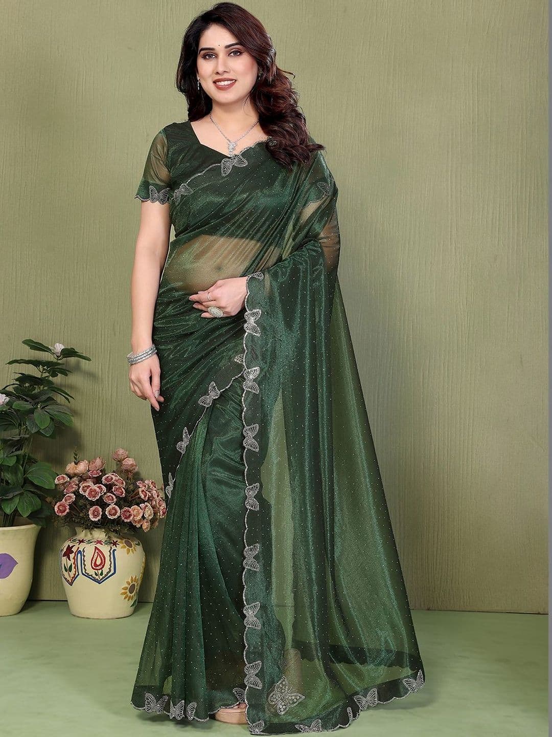 STYLE MODA Embellished Sequinned Net Saree - view 1