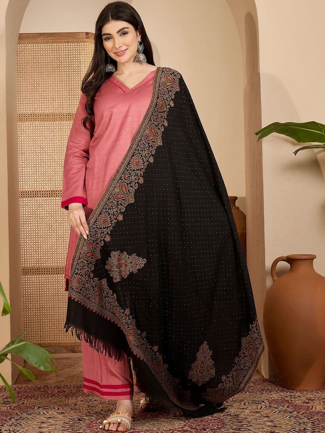 Sangria Pashmina Women Ethnic Motifs Woven Swarovski Work Shawl - view 1