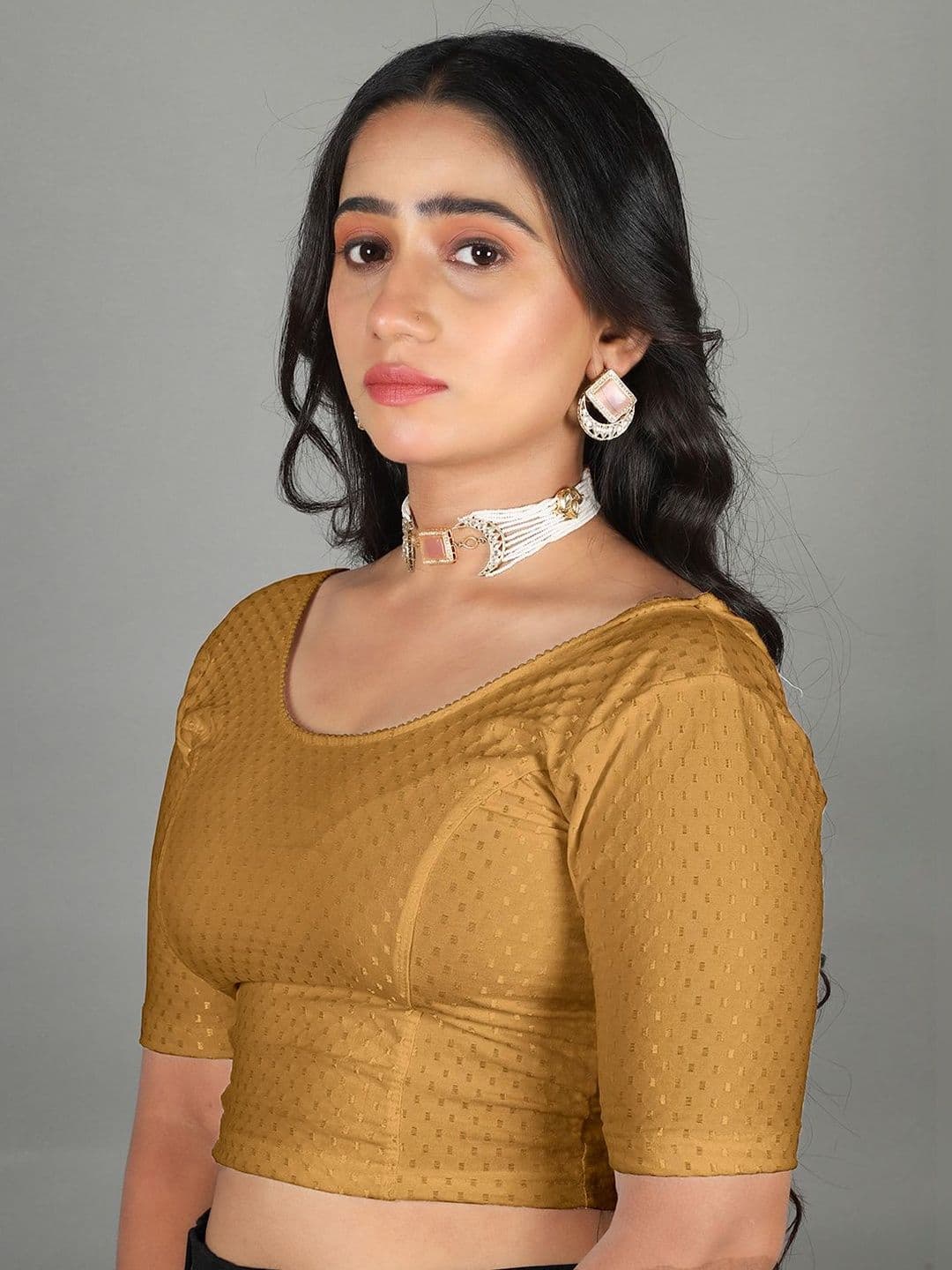 MISS WEARS Women's Regular Fit Readymade Stretchable Cotton Dobby Saree Blouse - view 1