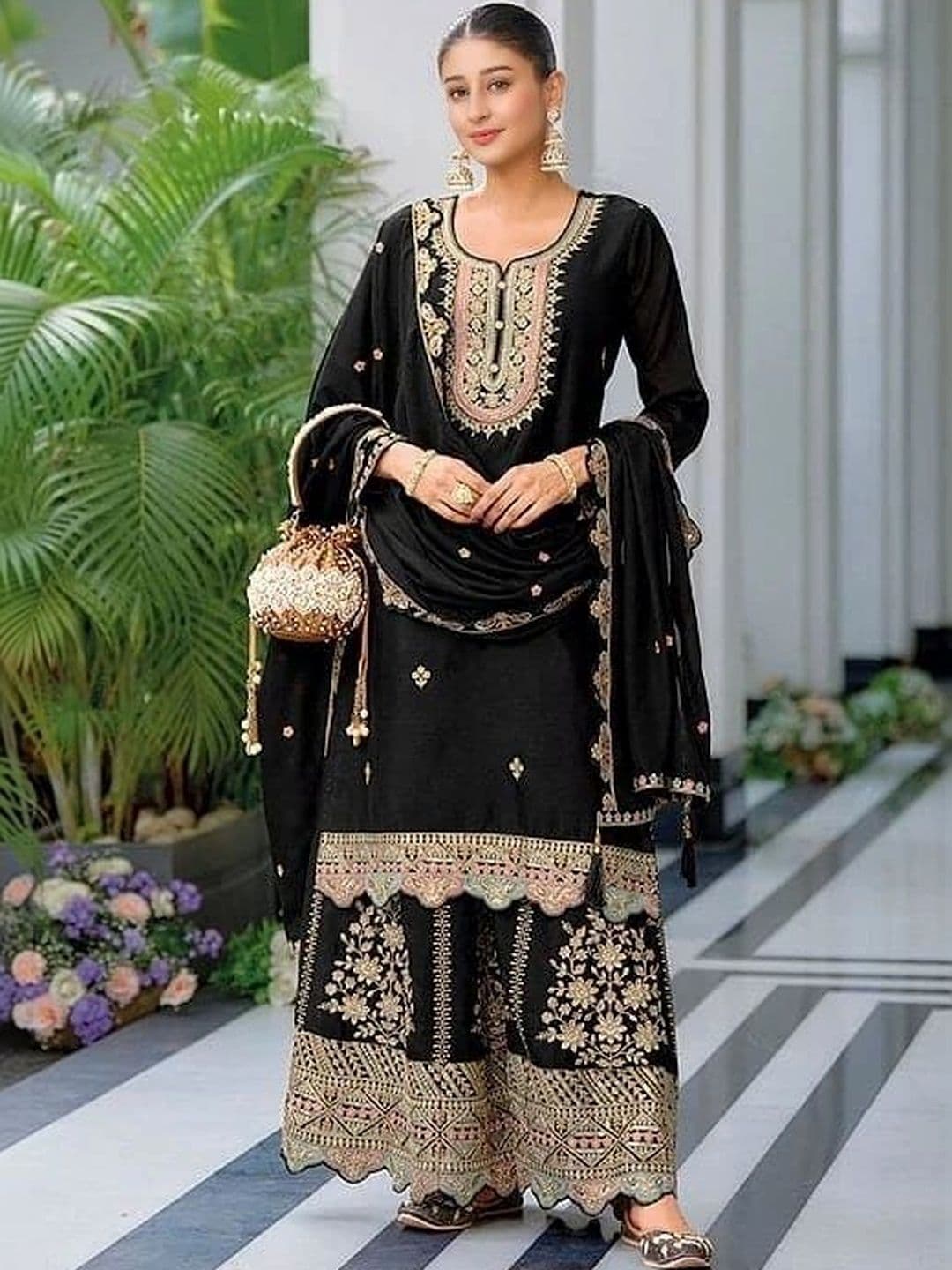 BEN-LEE Women Ethnic Motifs Embroidered Regular Thread Work Kurta with Sharara & With Dupatta - view 1