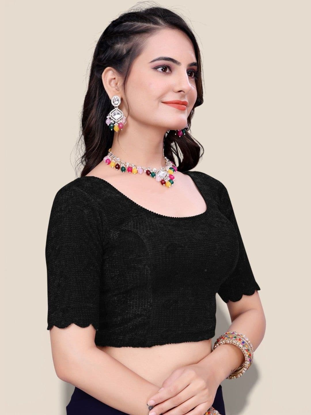 MISS WEARS Woven Design Round Neck Saree Blouse - view 1