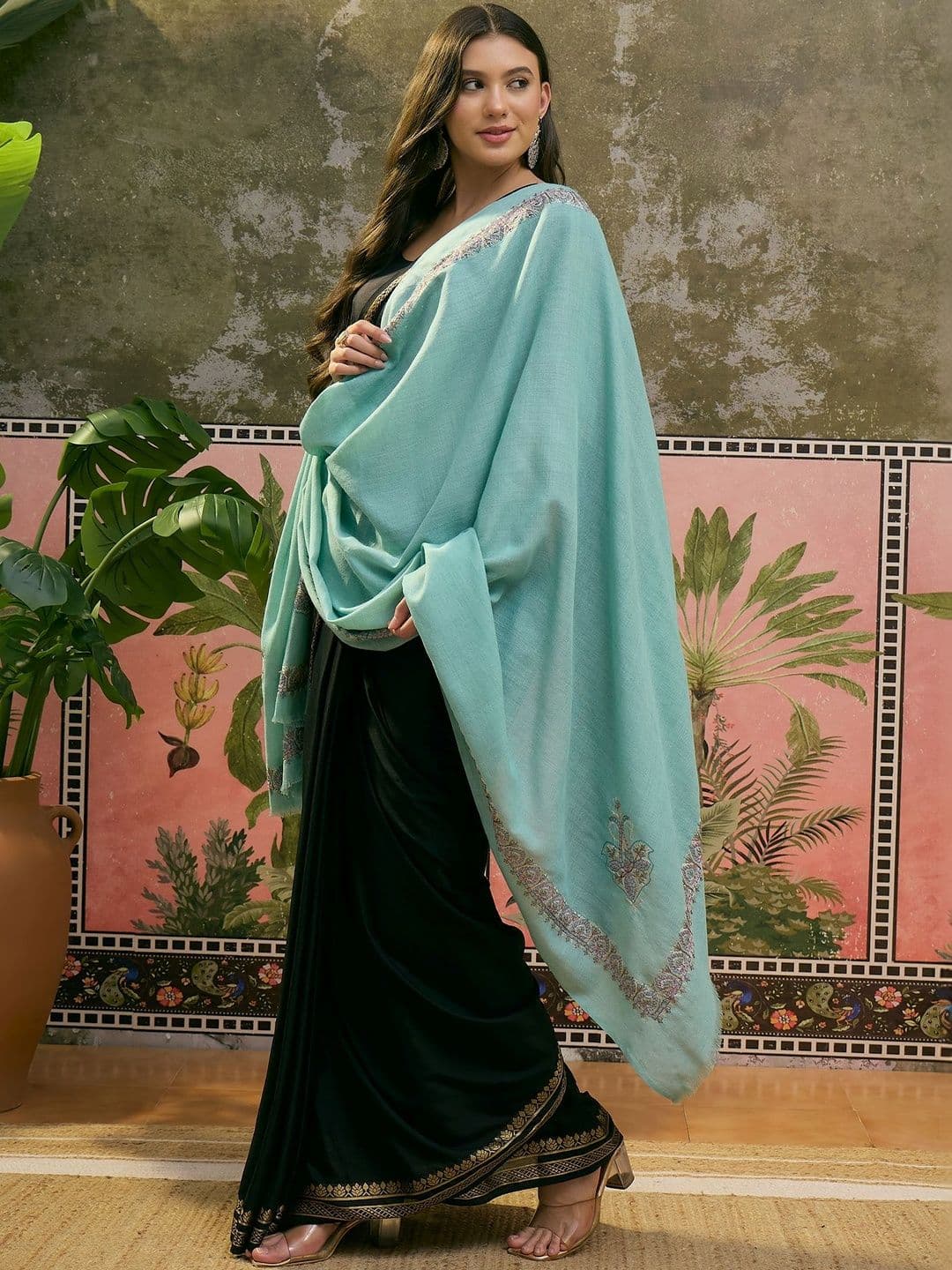 Sangria Pashmina Women Ethnic Embroidery Motifs Paisley shawl - view 1