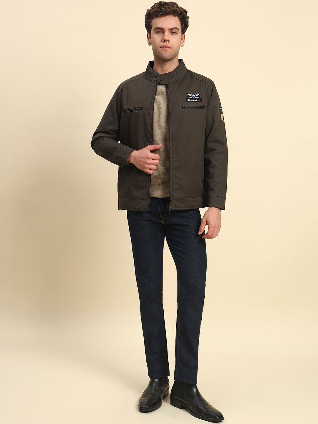Cantabil Men Brand Logo Bomber with Patchwork Jacket - view 1