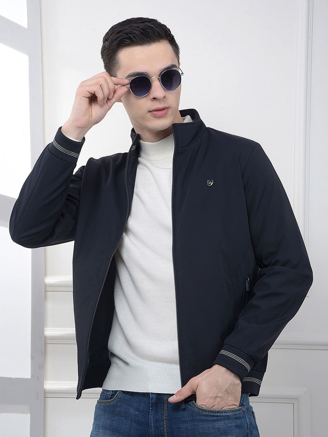 Crimsoune Club Men Mock Collar Solid Lightweight Bomber Jacket - view 1