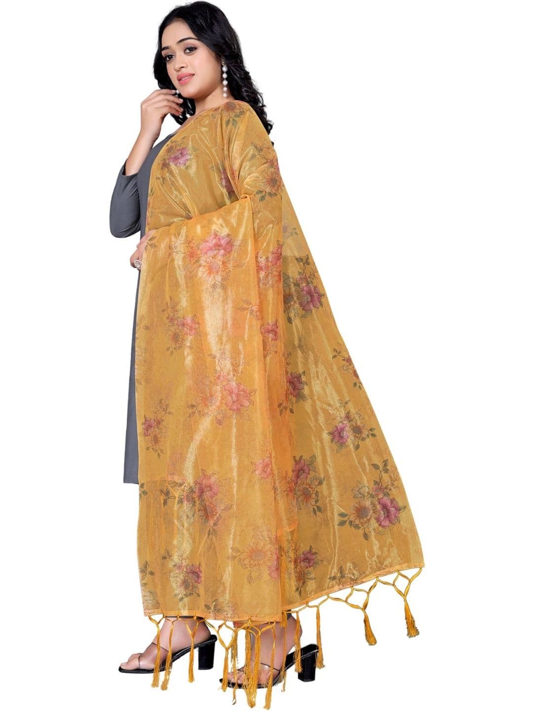 Kemza Printed Organza Ikat Dupatta with Phulkari - view 1