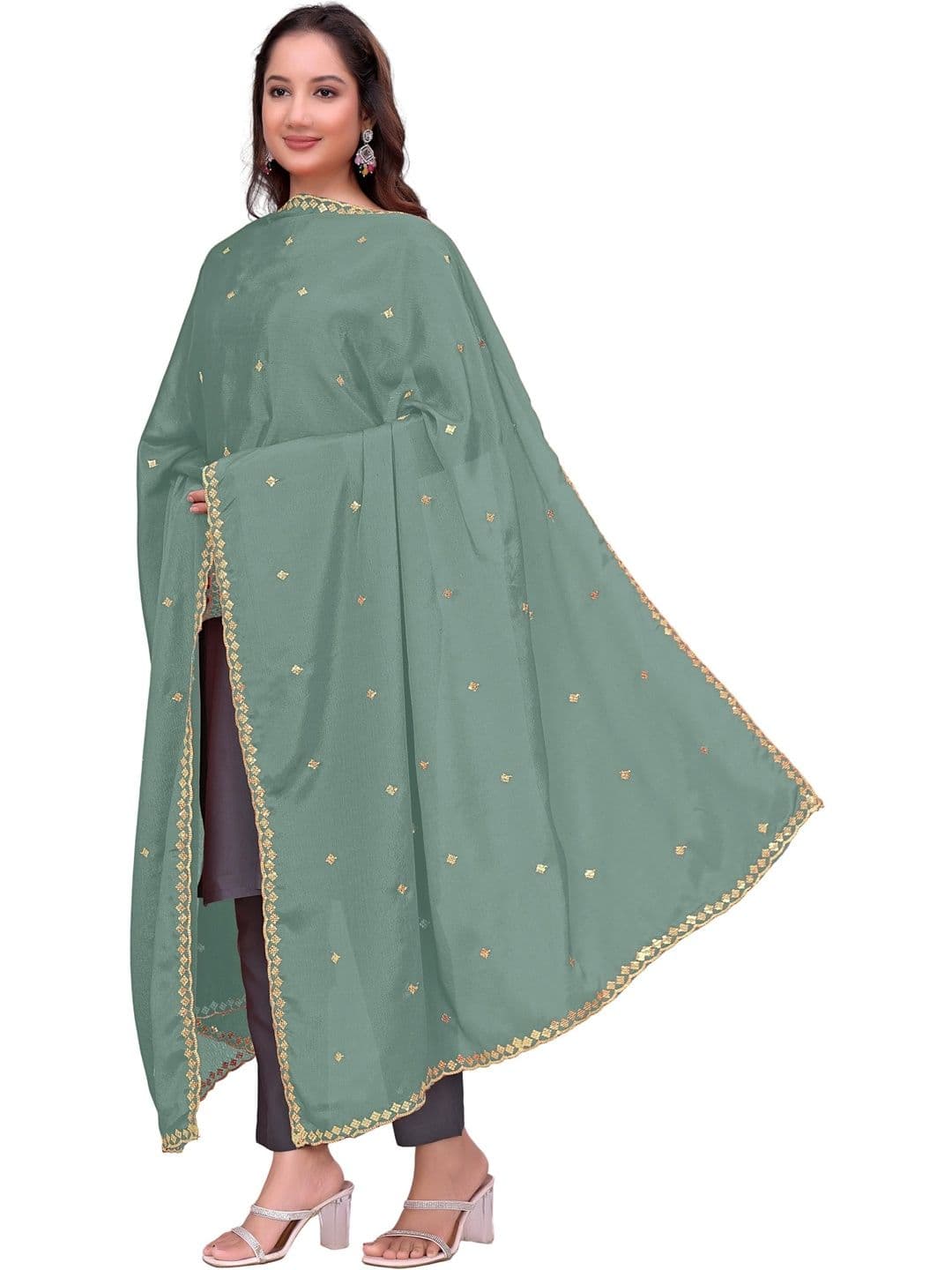 Kemza Embroidered Ikat Dupatta with Sequinned - view 1