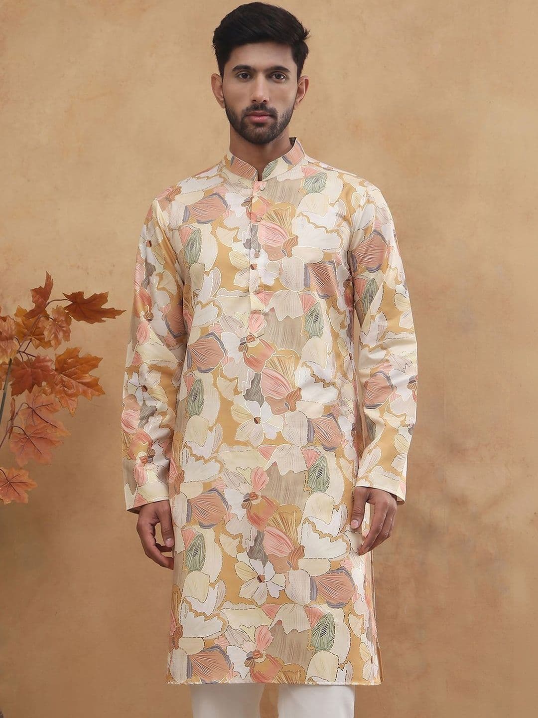 House of Pataudi Printed Mandarin Collar Knee Length Straight Kurtas - view 1