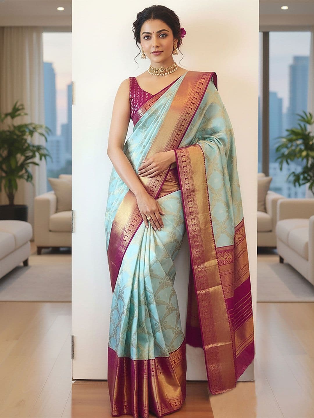 AMRUTKALA SAREES Woven Design Zari Silk Blend Handloom Banarasi Saree - view 1