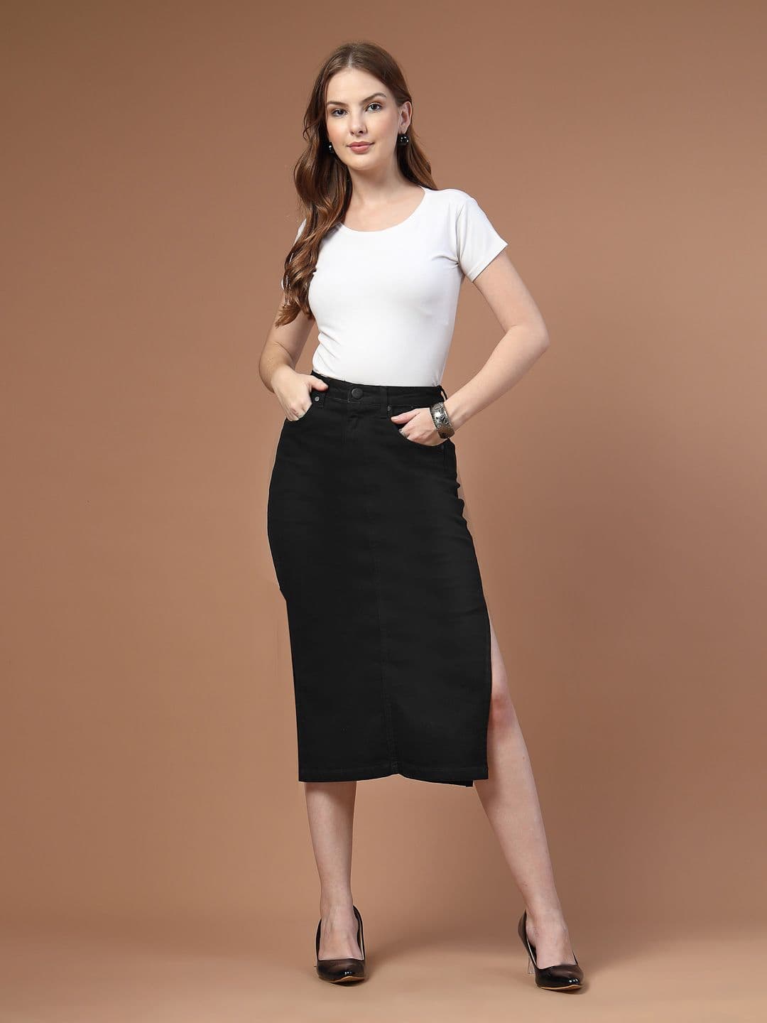 Style Quotient Women A-Line Denim Skirts With Side Slit - view 1