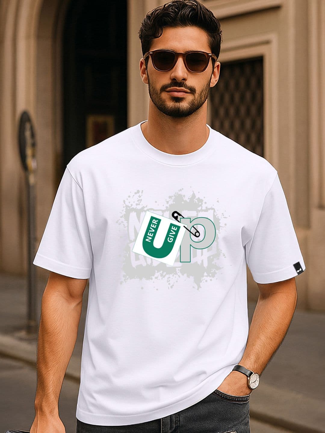 Bewakoof Men Typography Printed Round Neck Pure Cotton Oversized T-shirt - view 1