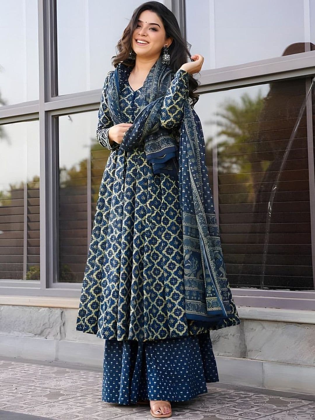 PITRIS Women Printed Panelled Kurta with Palazzos & With Dupatta - view 1