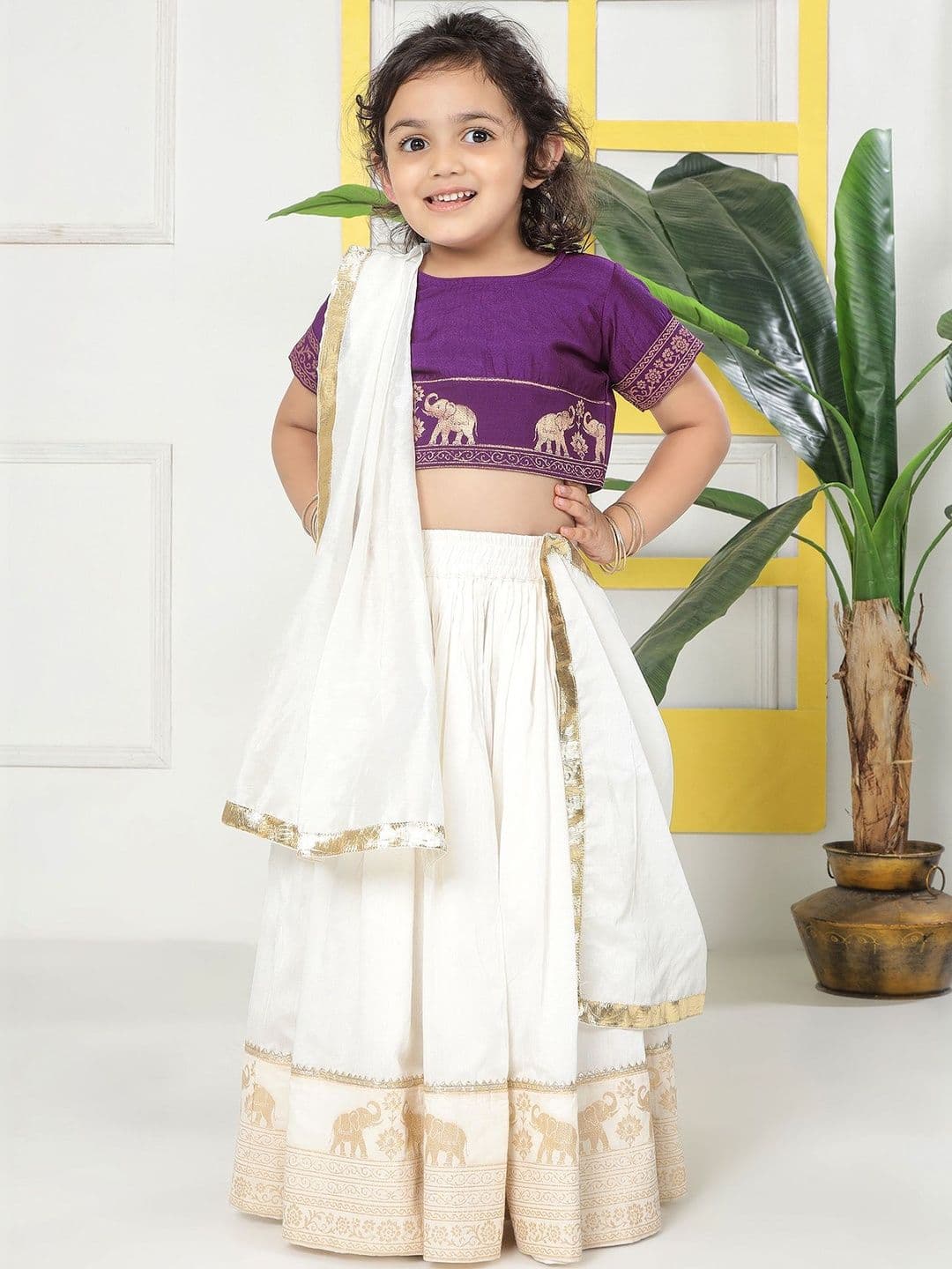 Little Bansi Embroidered Chanderi Thread Work Lehenga Choli With Dupatta - view 1