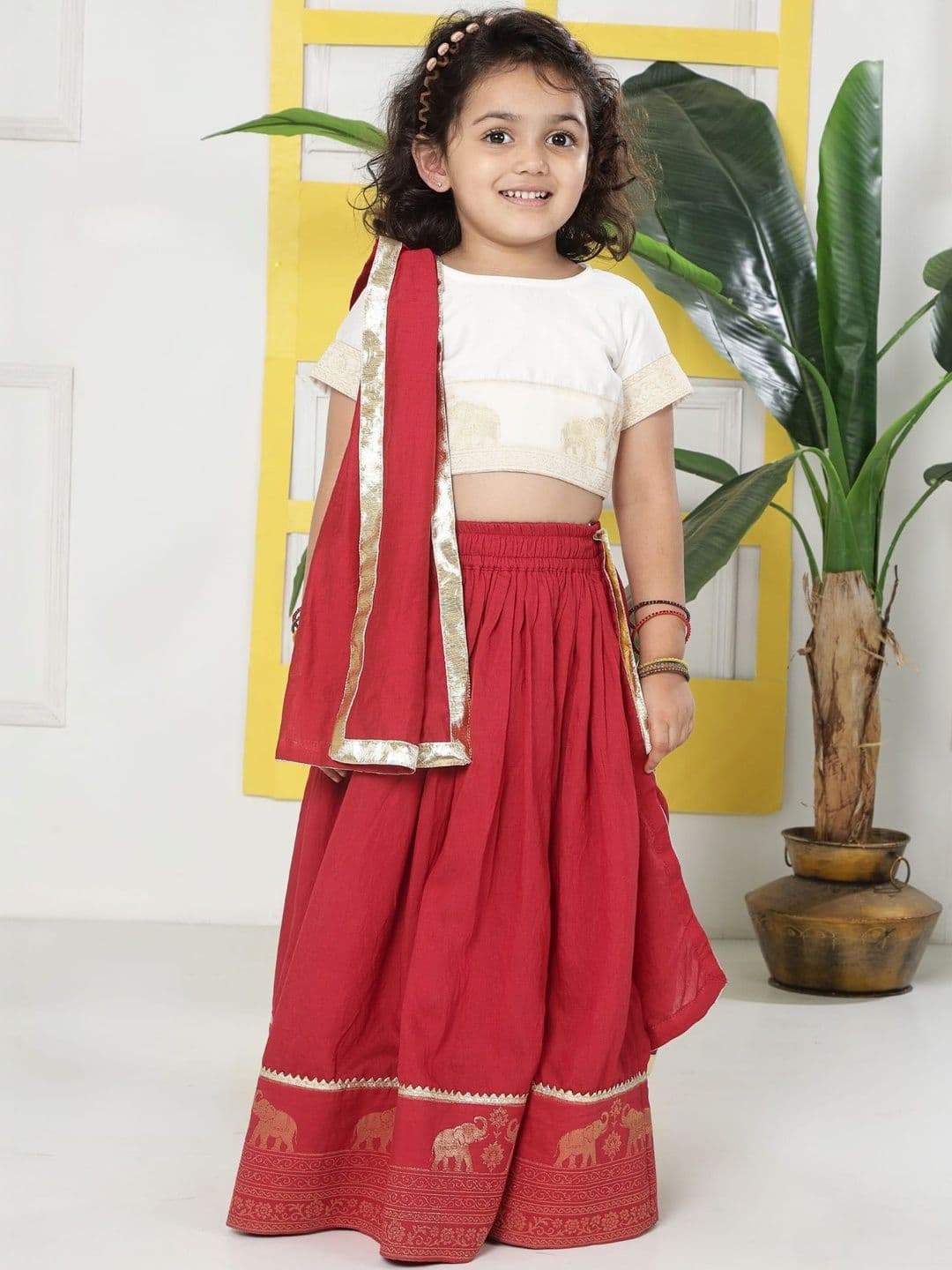 Little Bansi Embroidered Chanderi Thread Work Lehenga Choli With Dupatta - view 1