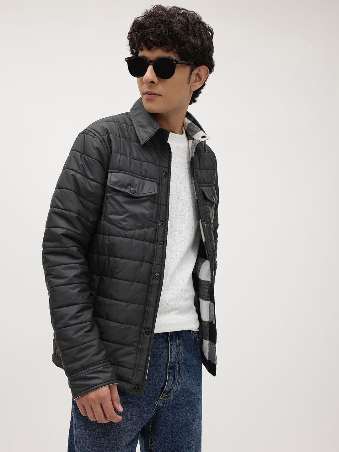 The Roadster Lifestyle Co. Buffalo Checks Spread Collar Reversible Padded Jacket - view 1