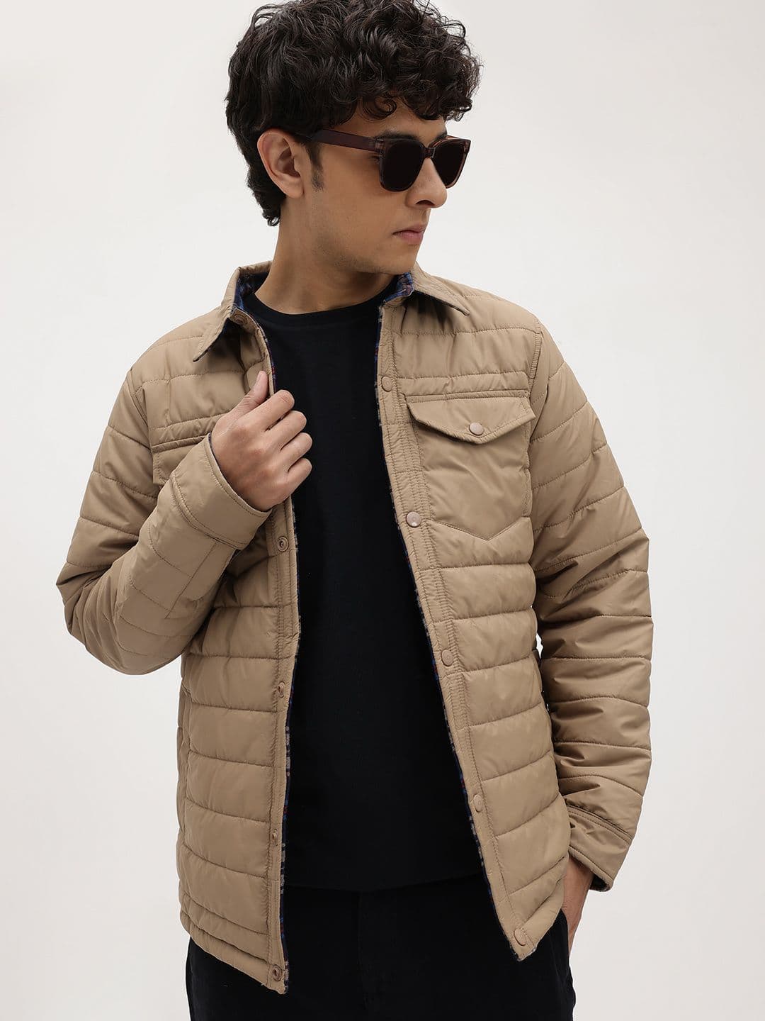 The Roadster Lifestyle Co. Other Checks Spread Collar Reversible Padded Jacket - view 1