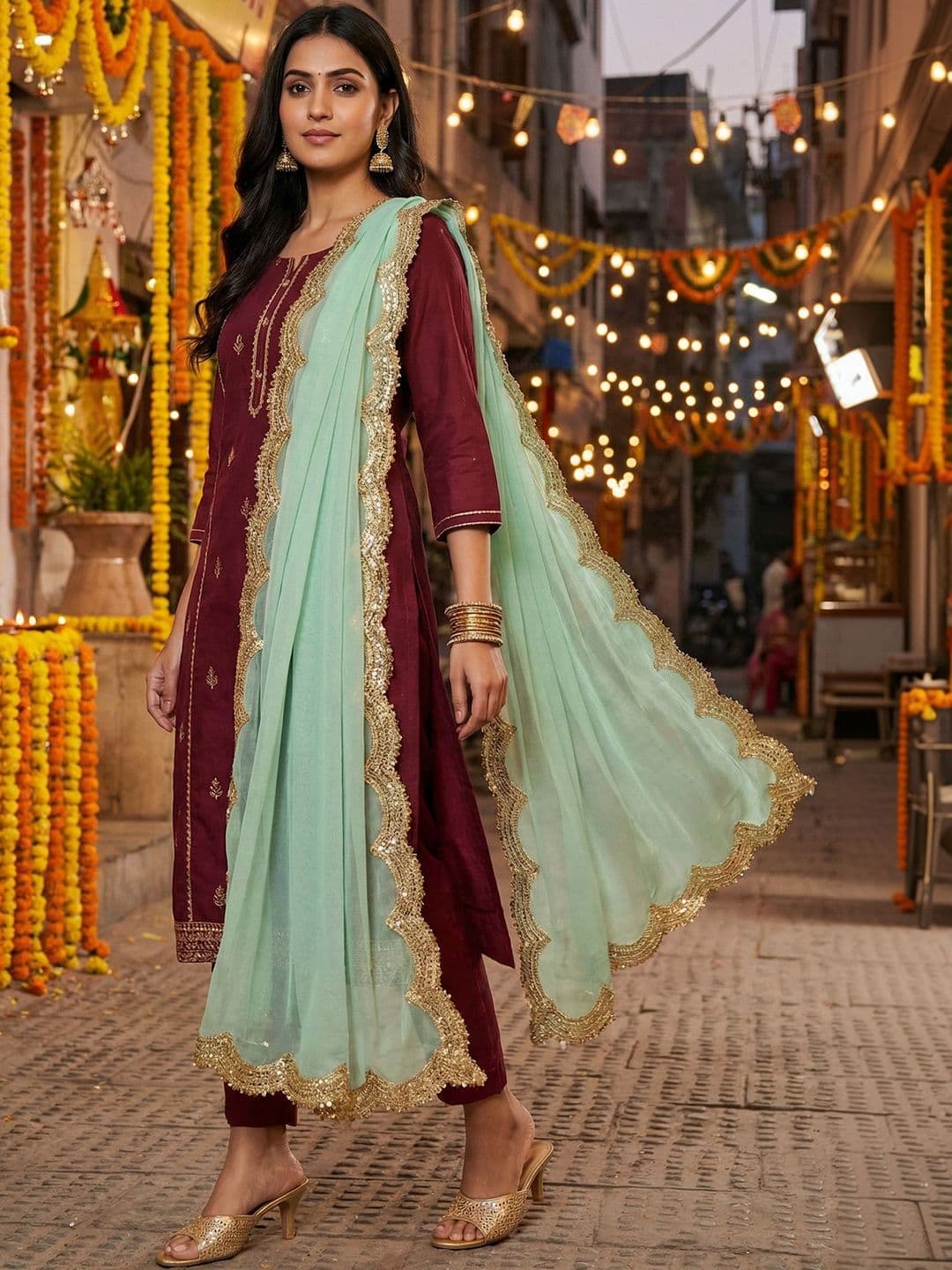 Kaizen TEXO FAB Dyed Organza Dupatta with Sequinned - view 1