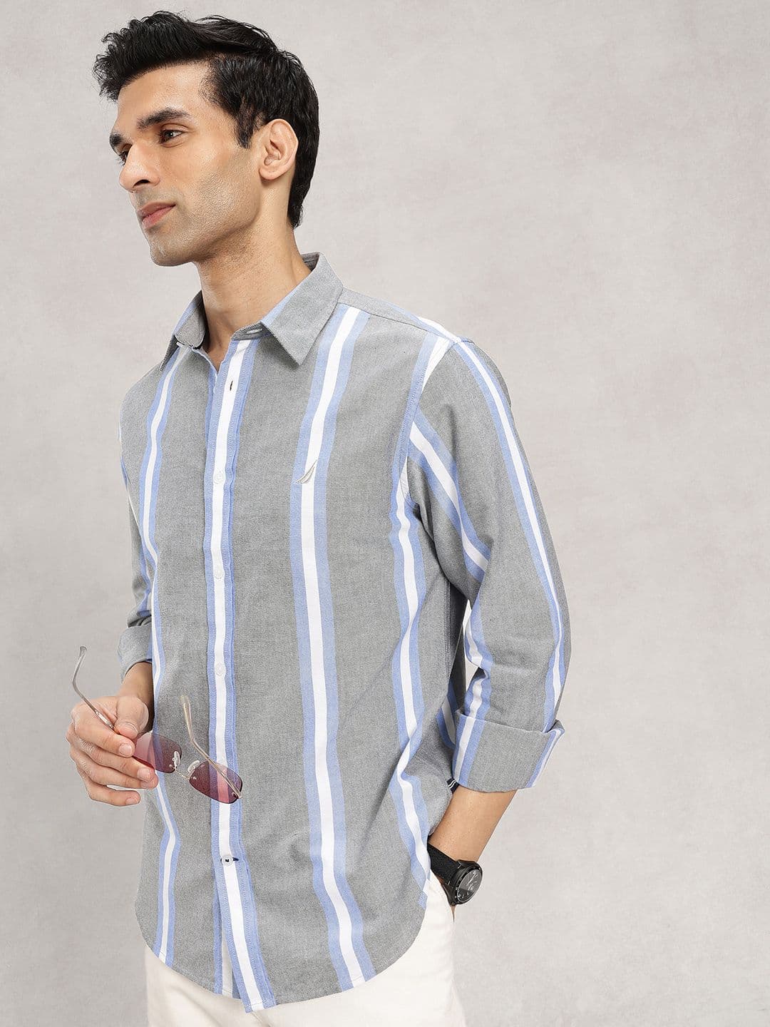 Nautica Slim Fit Striped Cotton Linen Casual Shirt - view 1