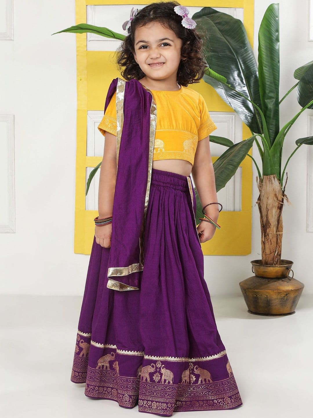 Little Bansi Embroidered Chanderi Thread Work Lehenga Choli With Dupatta - view 1