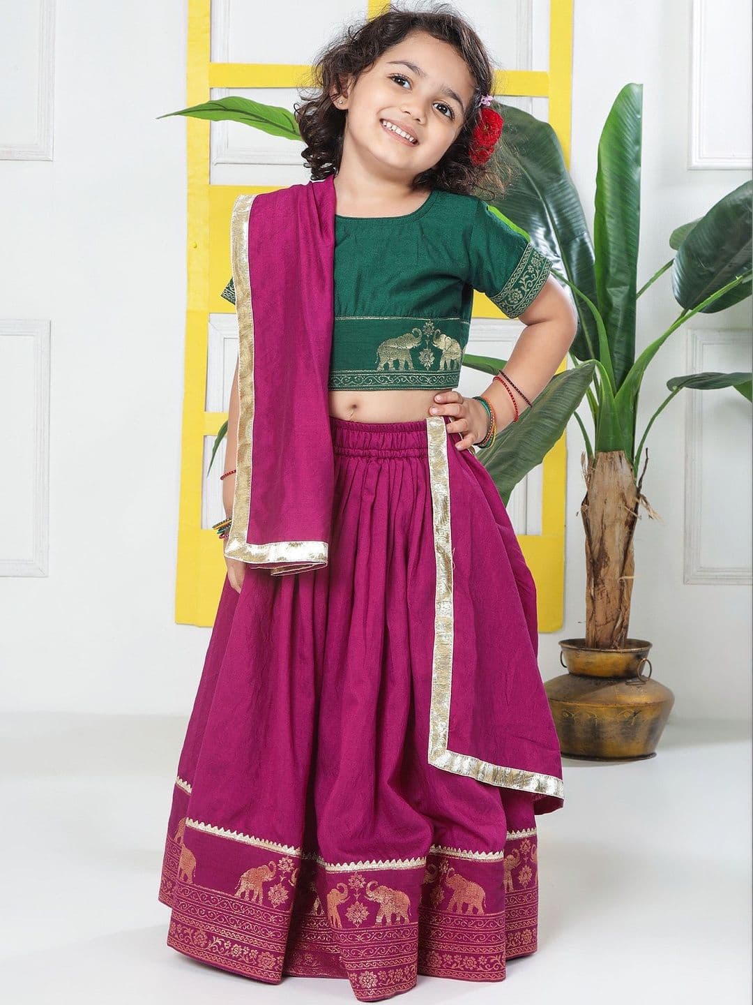 Little Bansi Embroidered Chanderi Thread Work Lehenga Choli With Dupatta - view 1