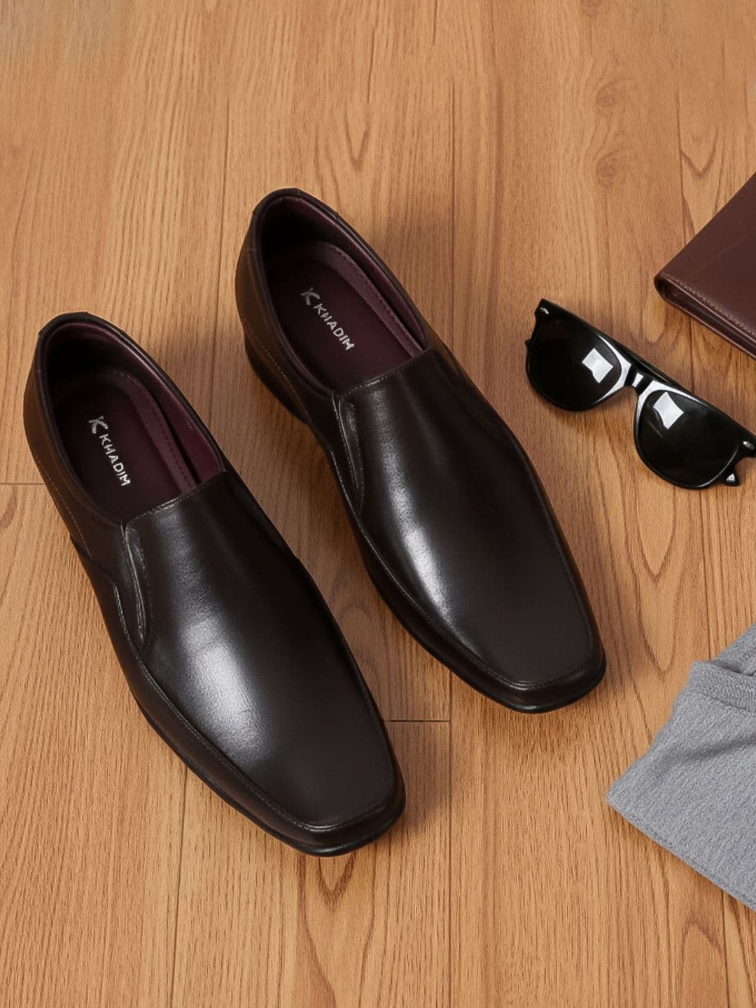 Khadims Men Brown Solid Formal Slip-Ons - view 1