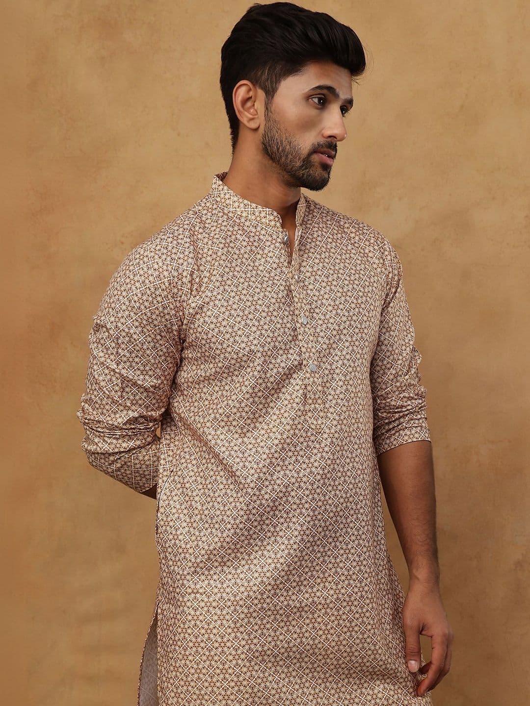 House of Pataudi Printed Mandarin Collar Knee Length Straight Kurtas - view 1