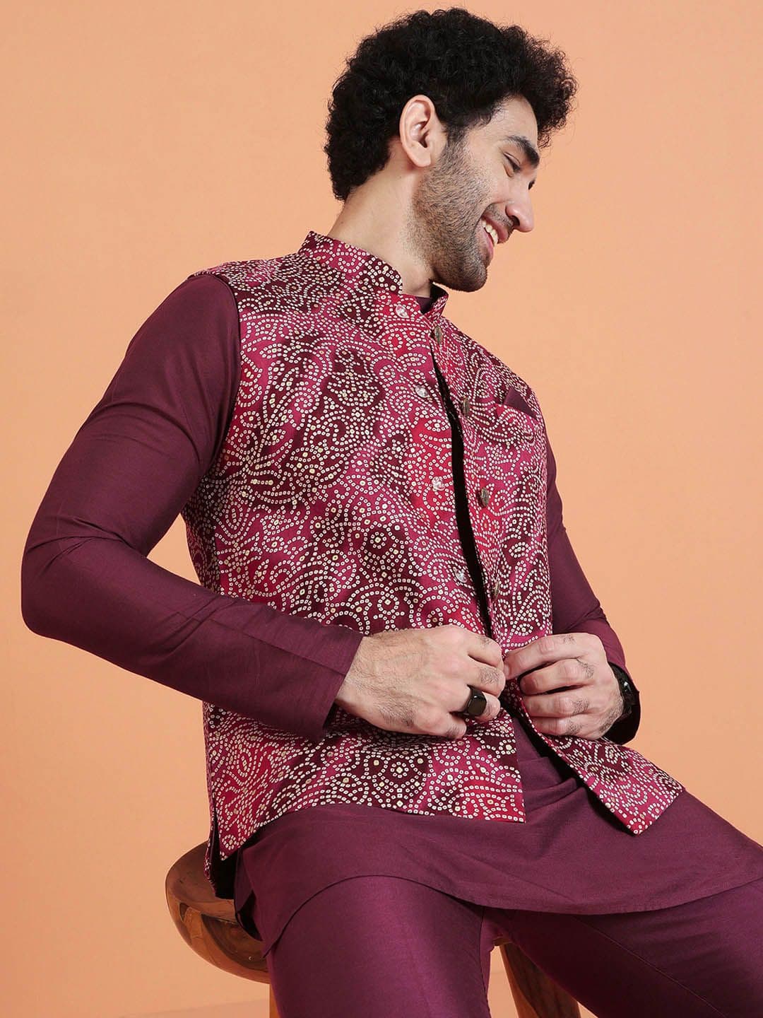 KISAH Men Multi Bandhni Nehru Jacket - view 1