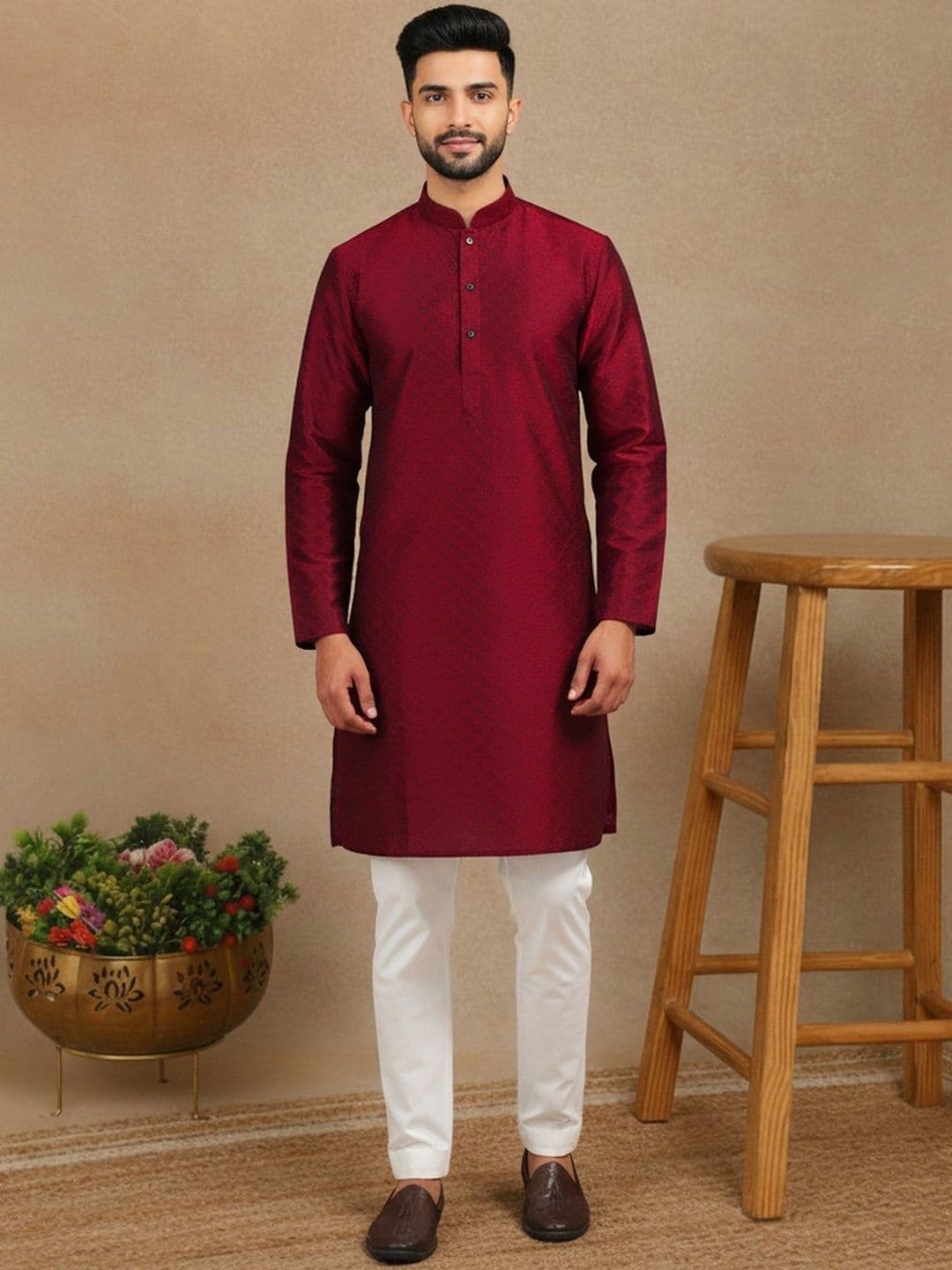 HERE&NOW Men Embroidered Thread Work Handloom Kurta - view 1